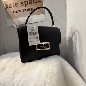 kate spade Black Leather Top-Handle Satchel with Gold Plaque